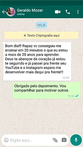 Depoimento real de aluno do método 30x8 — conversa 3