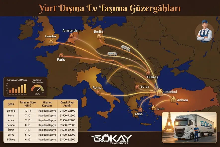 Yurt dışına ev taşıma güzergah haritası Avrupa ve Kafkasya