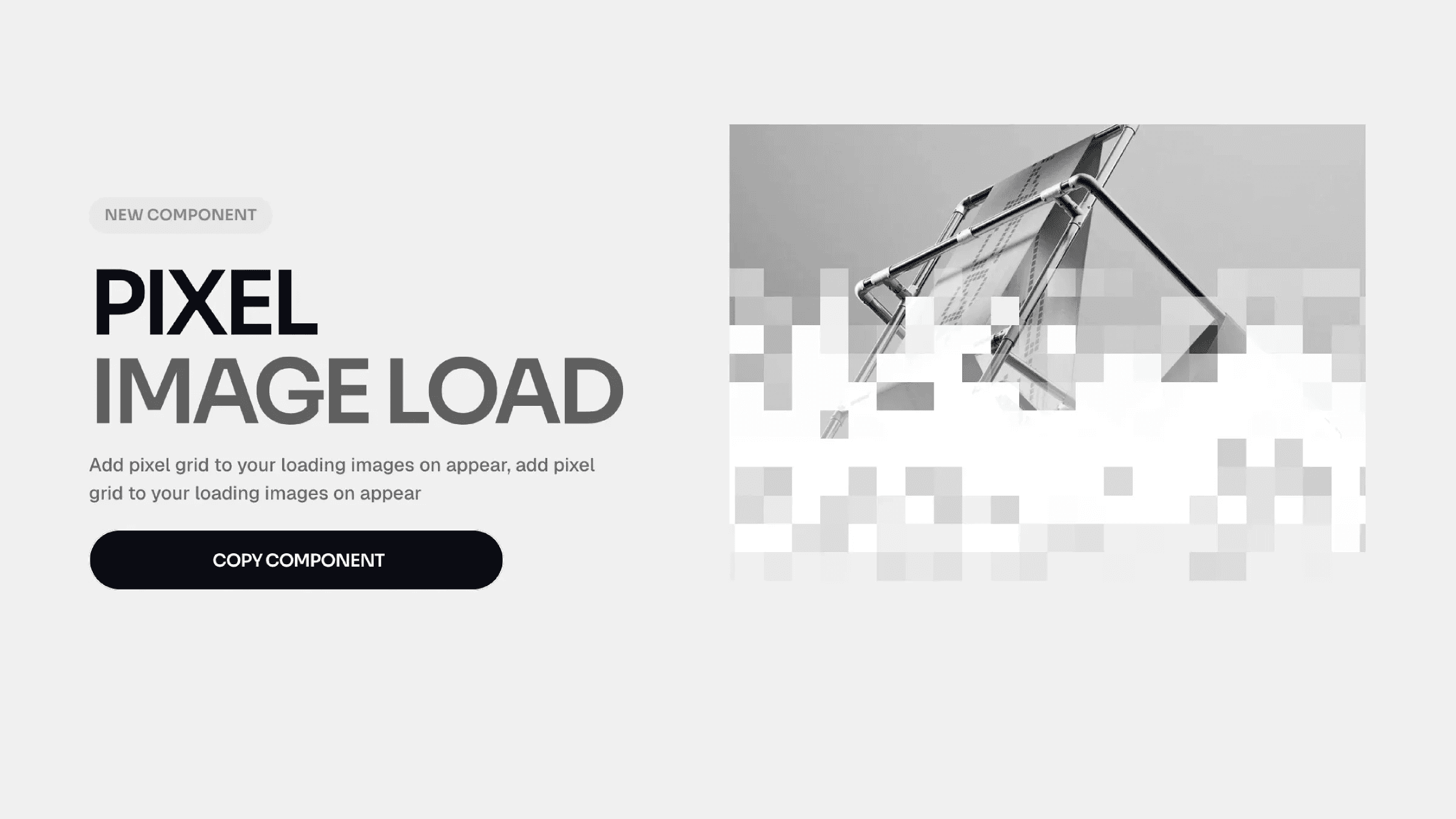 Framer Pixel Image Load component hero, pixelated reveal