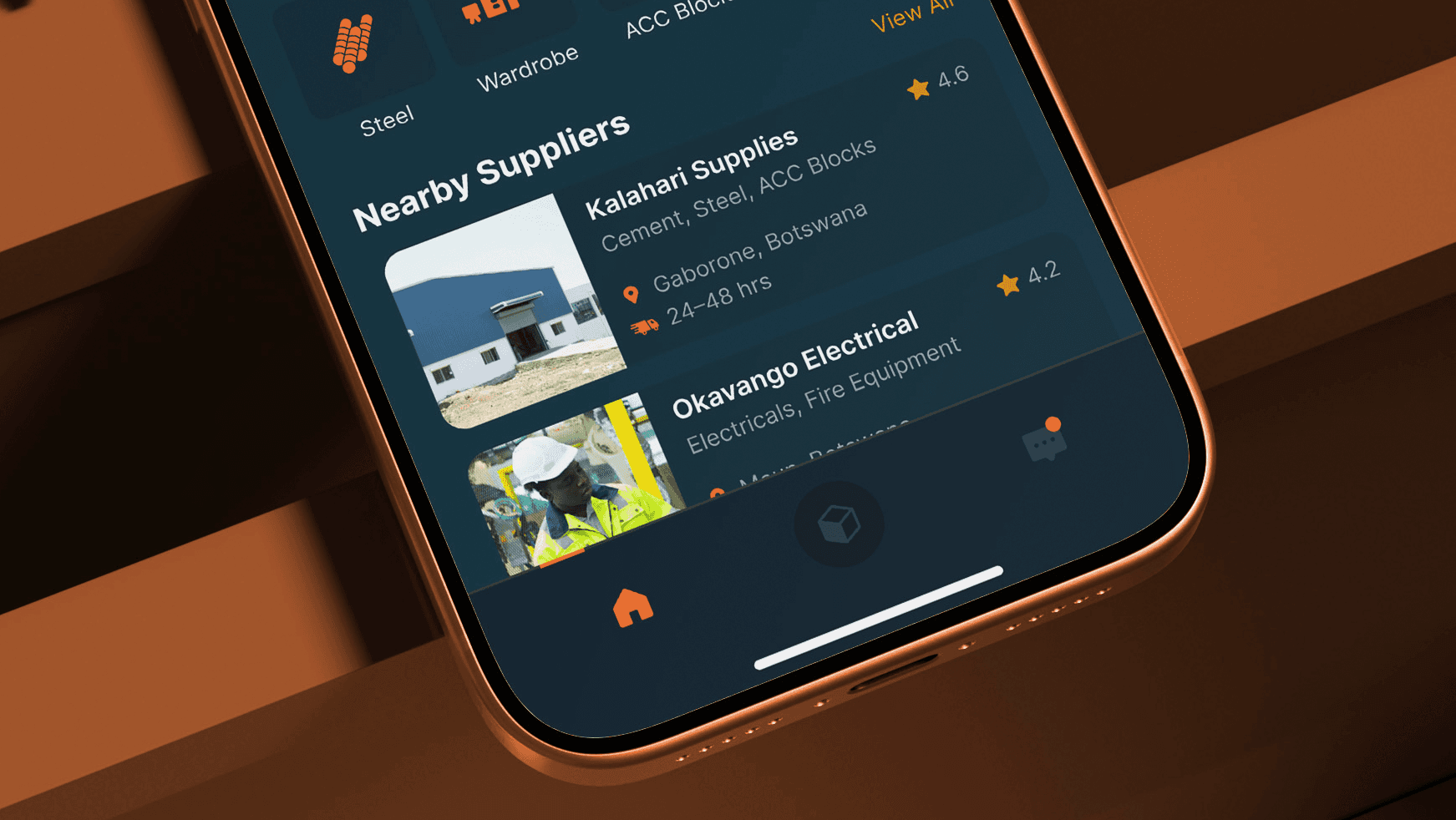 Abstract geometric pattern on a bright orange background consisting of white vertical lines of varying lengths arranged in a grid formation. The lines create a rhythmic, barcode-like visual texture across the surface.