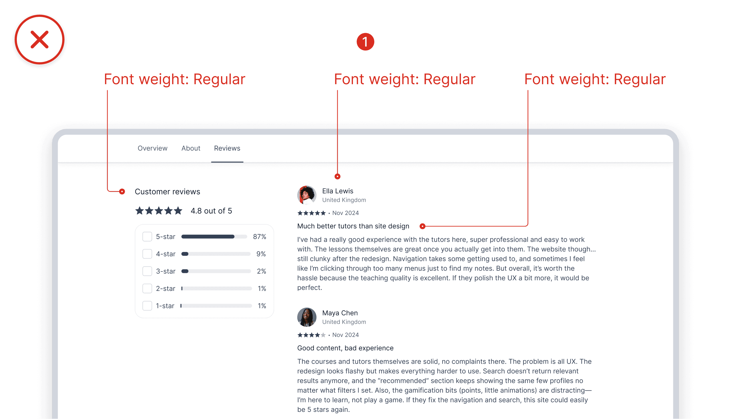 A bad example of using font weights in an interface