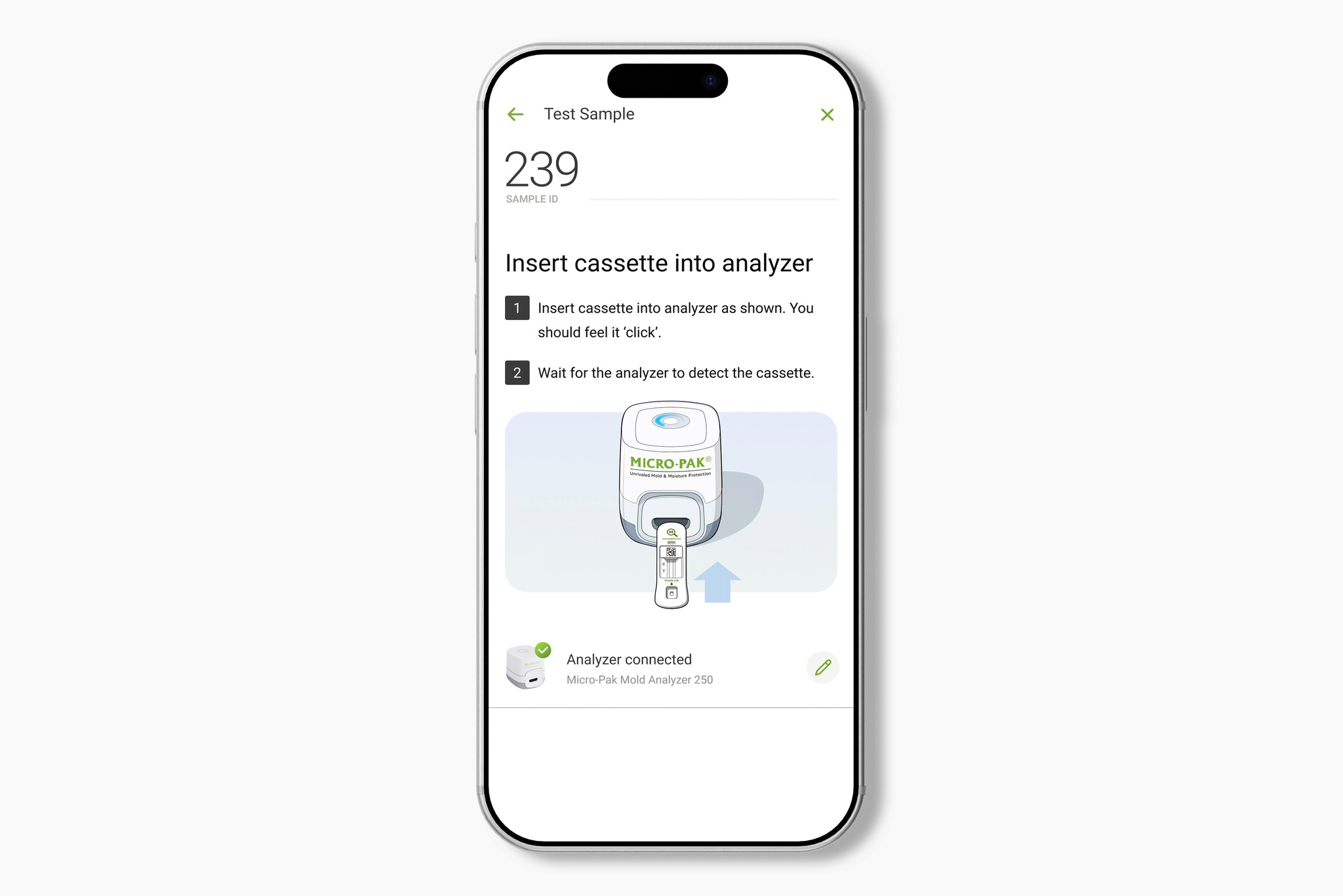 Mold Analyzer Mobile App displaying organized mold test results
