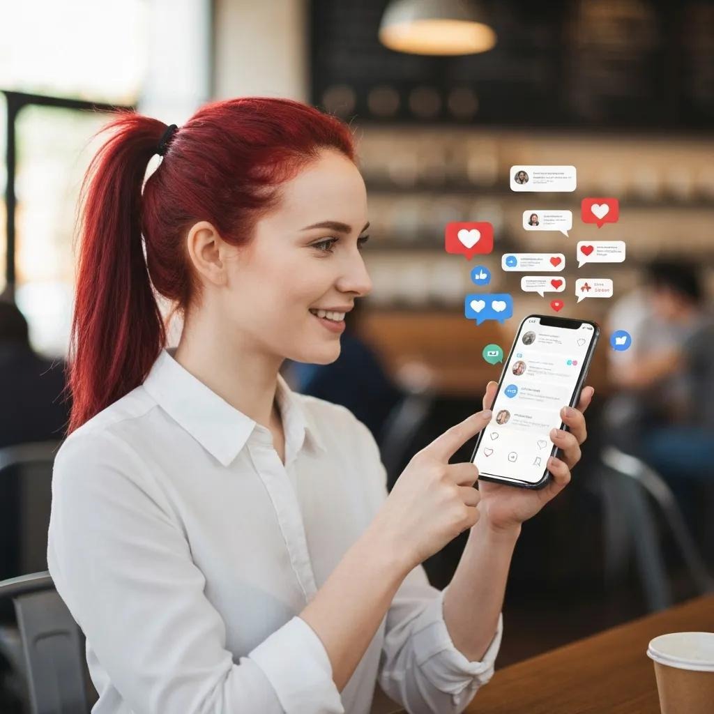 Social media manager engaging with followers on a smartphone