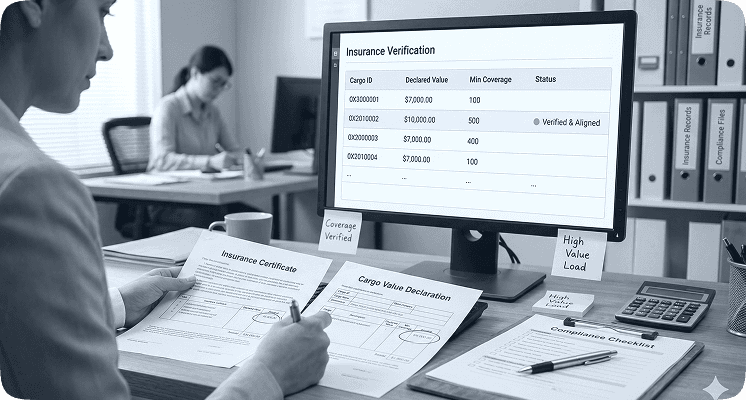 Office desk with reports, open book, glasses and analytics monitor tracking logistics performance