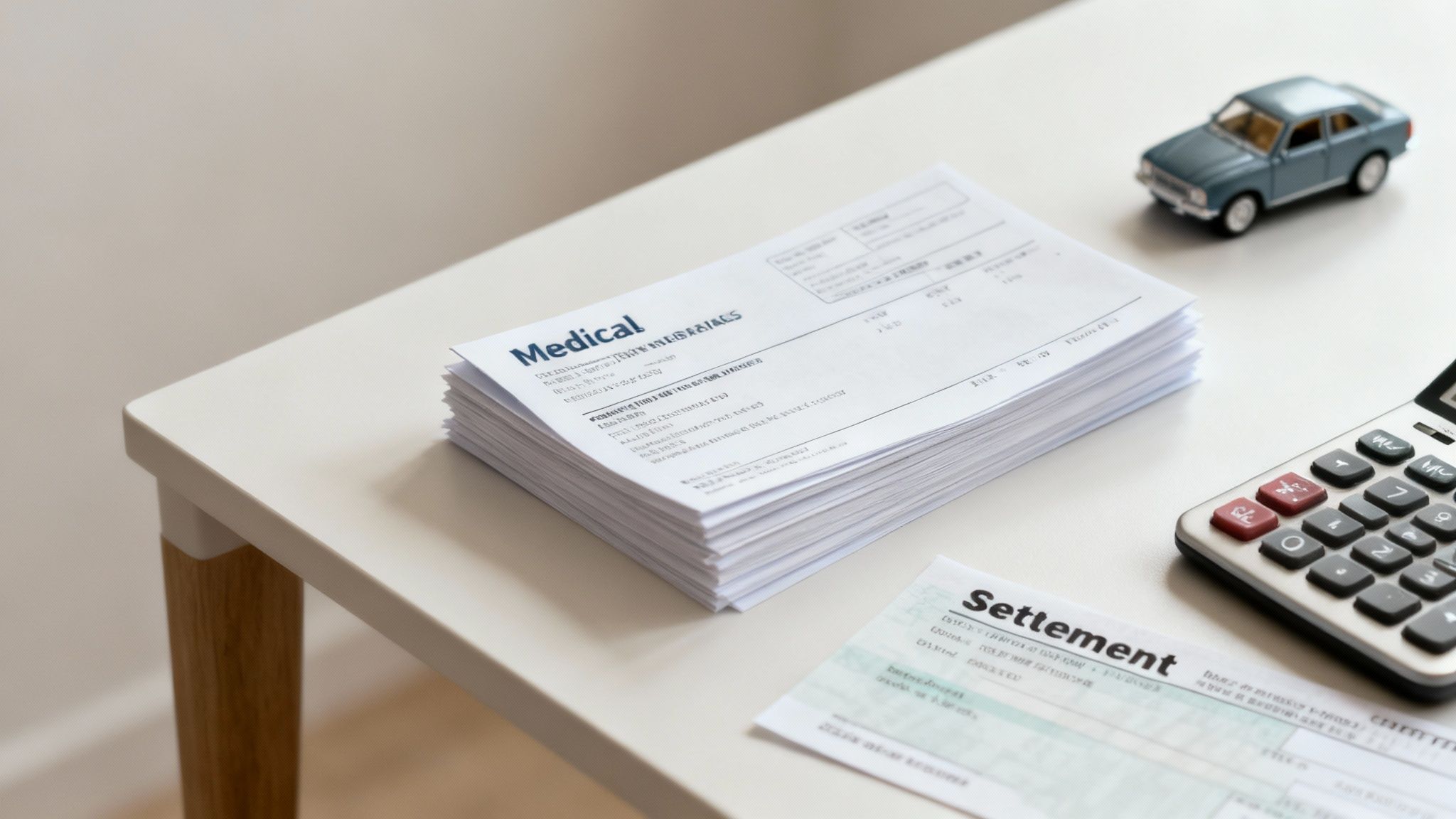 A picture of two cars after a rear-end collision on a city street.