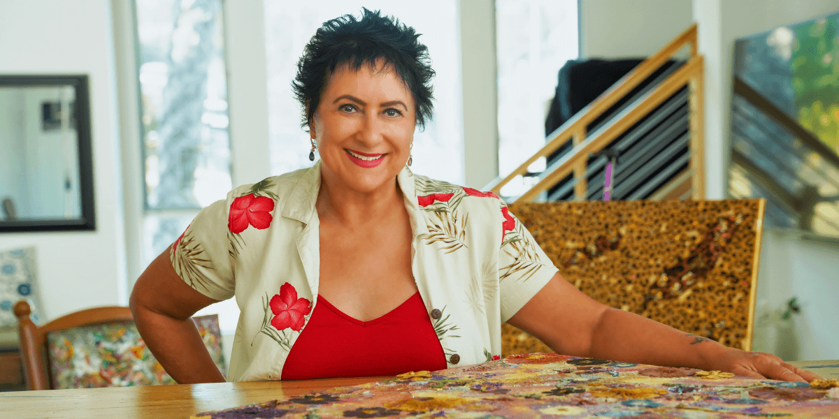 Diana Kemp writer turned artist creating vibrant mixed media dreamscapes through intuitive painting exploring creativity courage and personal transformation.