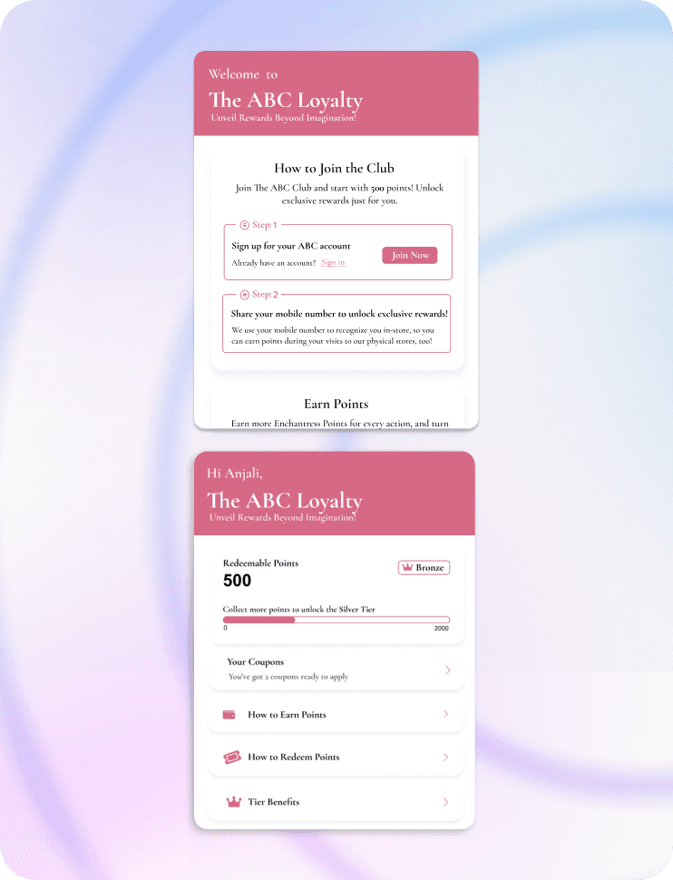 Image of shopify widget interface of CXForge Loyalty platform 
