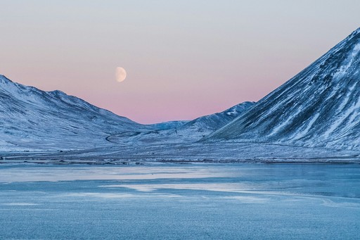 Icy mountain landscape at sunset