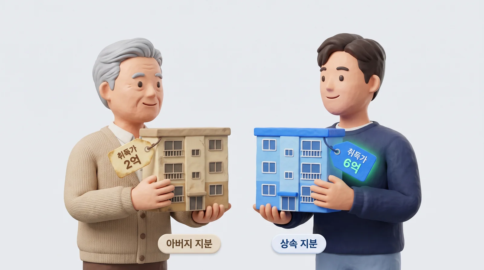 공동명의 아파트를 반으로 나눠 든 아버지와 아들, 상속 지분 취득가 6억과 아버지 지분 취득가 2억