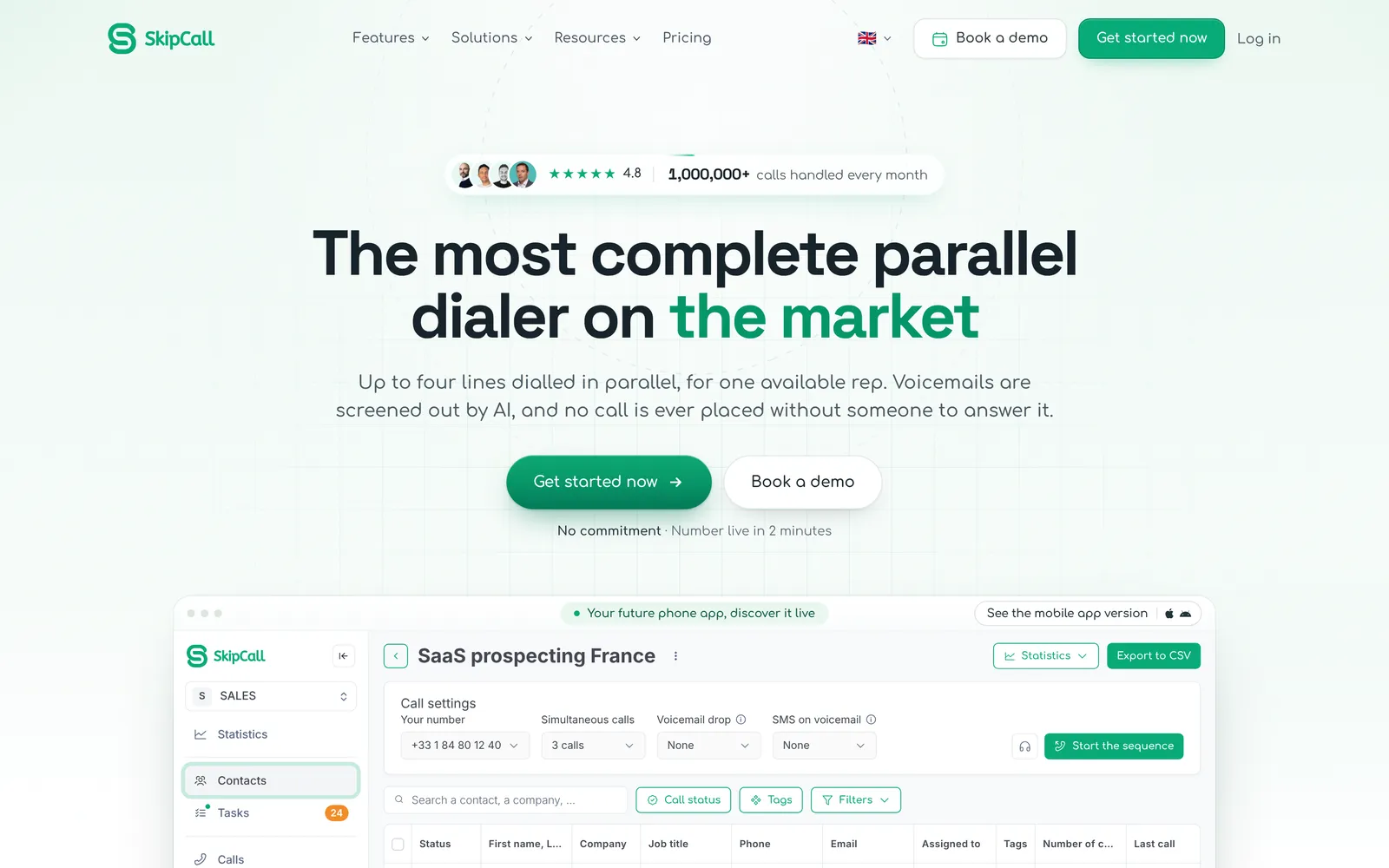 Skipcall's parallel dialer, with simultaneous calls set per session