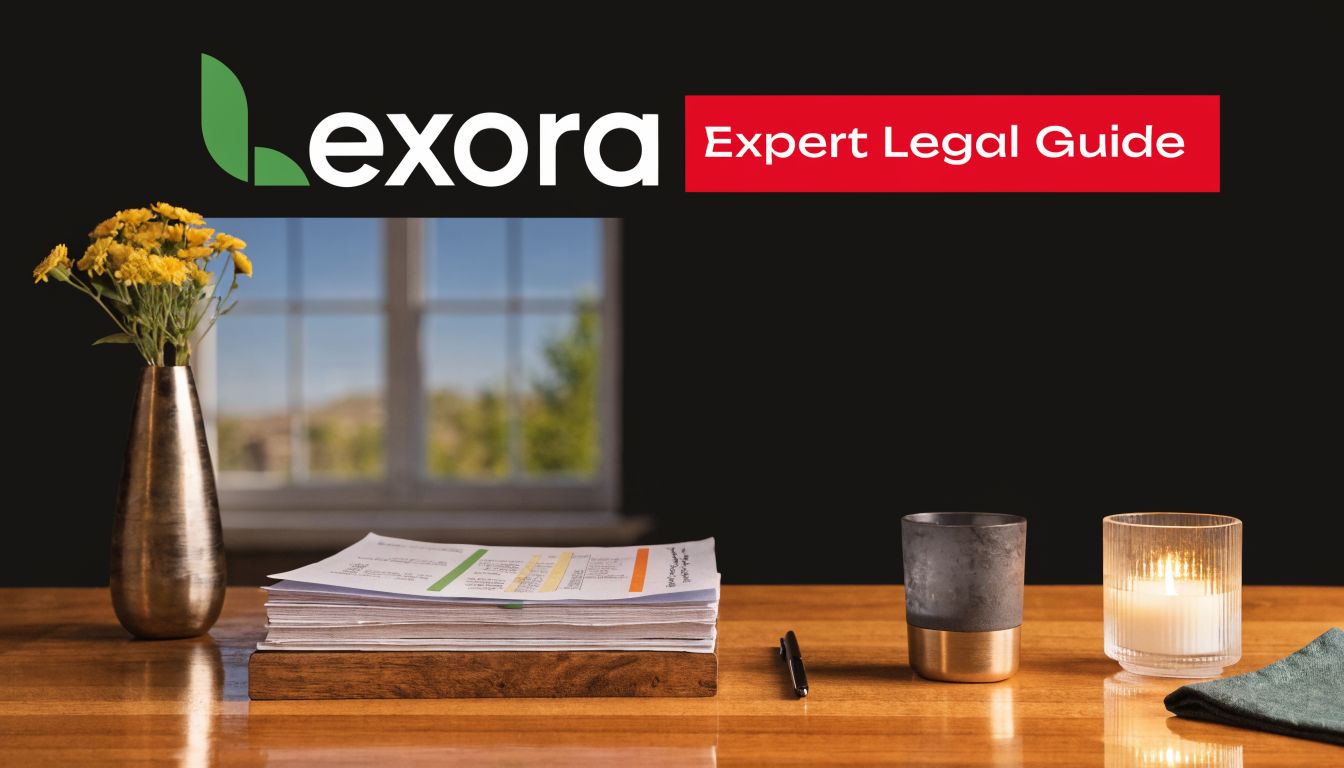 A professional desk workspace featuring a stack of legal documents, a pen, and a candle in front of a window.