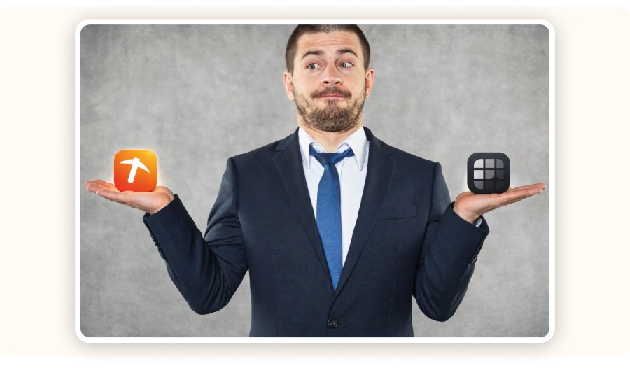 Man comparing two tools