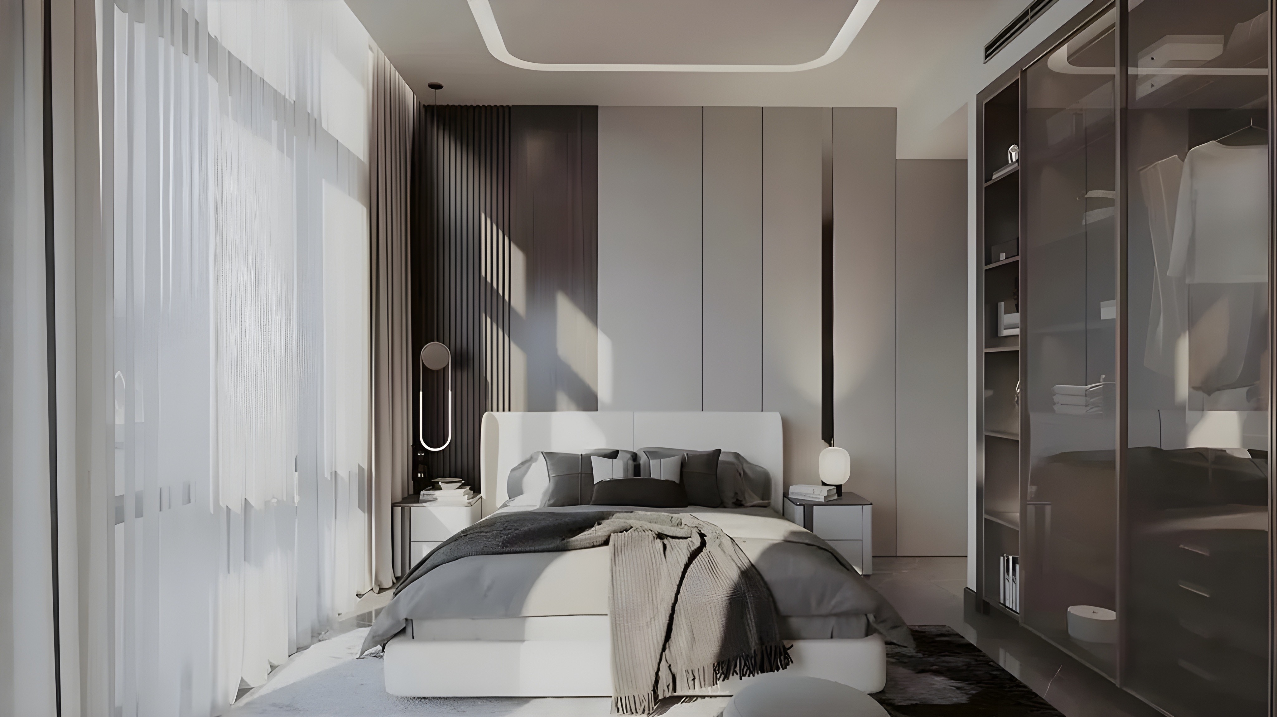 Modern apartment building, The Collection, featuring balconies and palm trees, showcasing contemporary urban living.