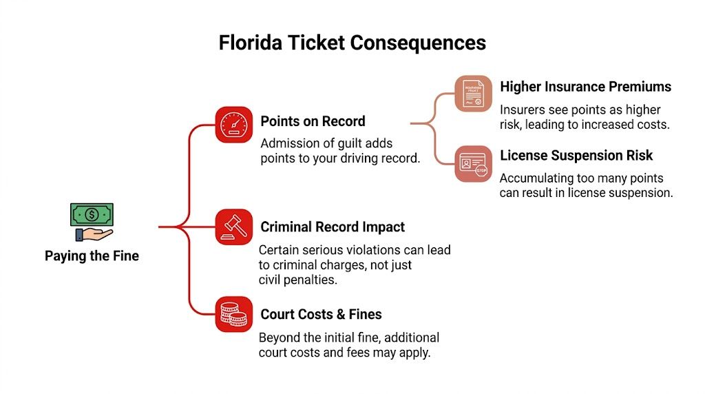 An infographic showing the negative consequences of paying a traffic ticket fine in the state of Florida.