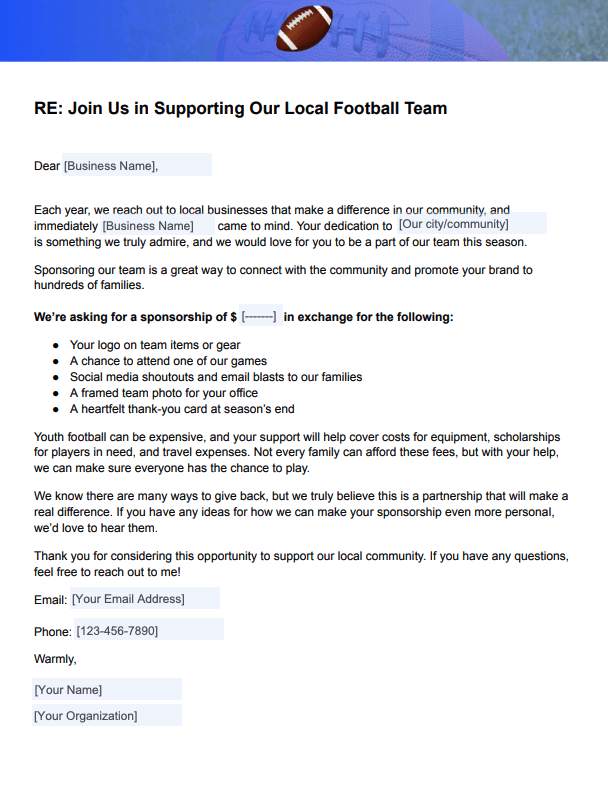 Football Sponsorship Letter Template
