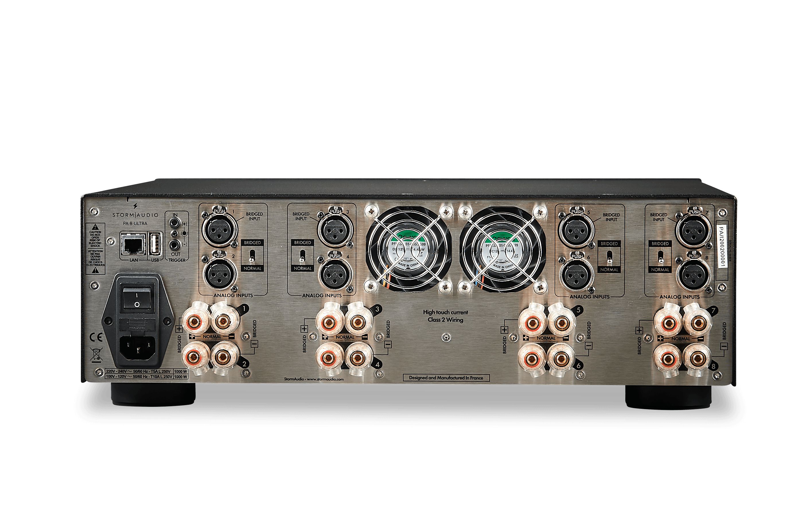 Back panel of StormAudio PA 8 Ultra amplifier.