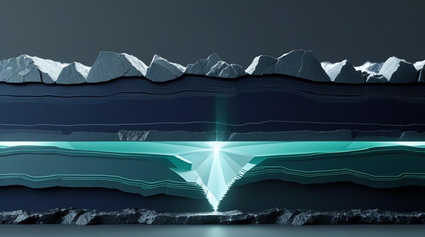 Wide-format abstract cross-section of geological strata