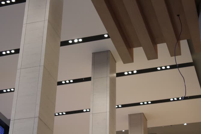 Small light fixtures built into the wall