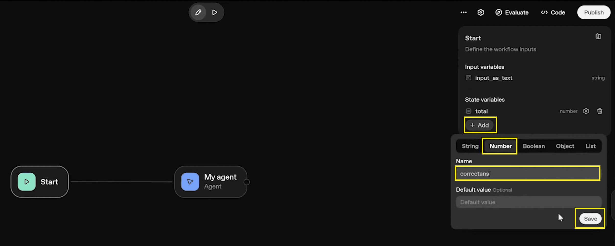 4. add variavle - correct answer