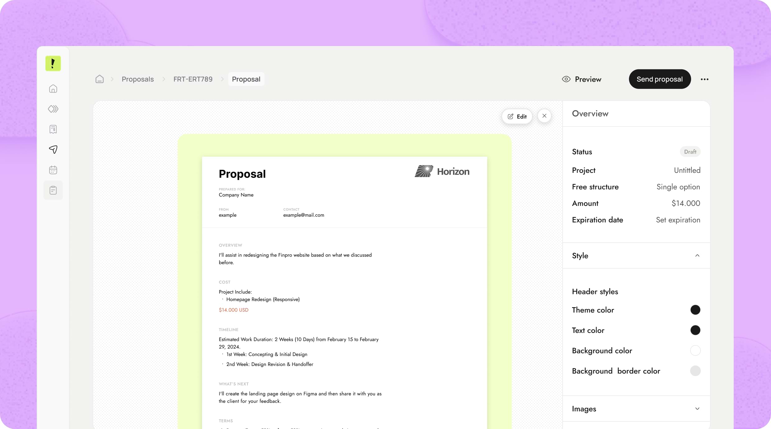 Proposal editor interface