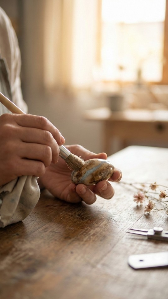 a woman painting a stone