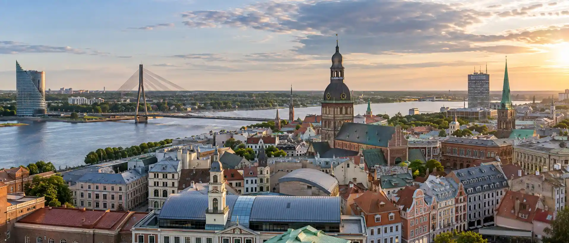 Riga skyline and Daugava River in Latvia, near student accommodation and major universities in the city