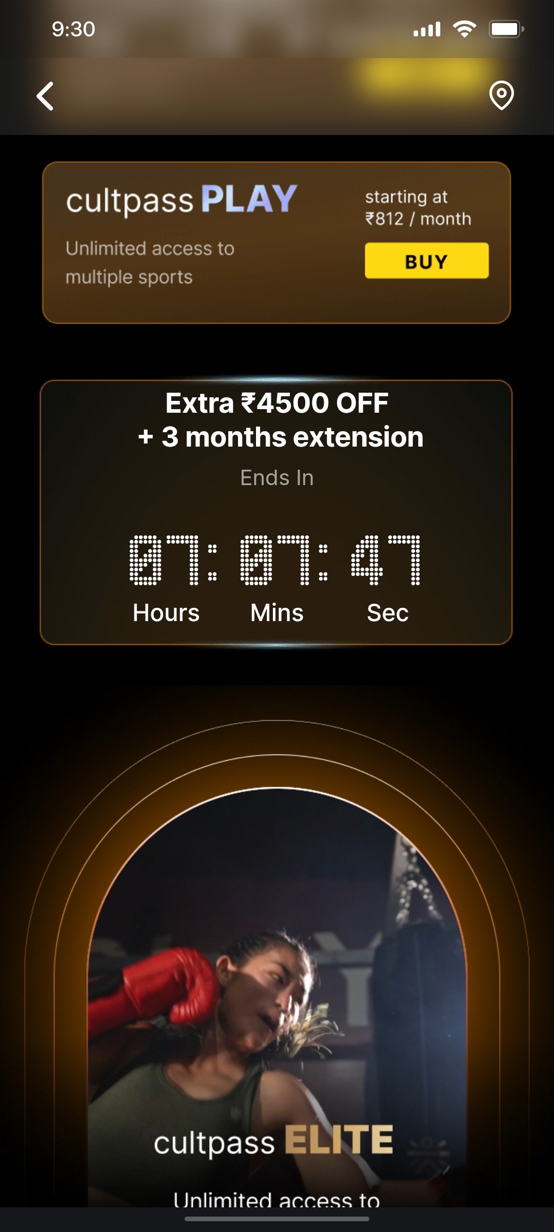 Cult.fit App Play Screen