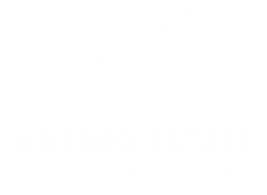 ADRIMO ESTATE logo with building outlines.