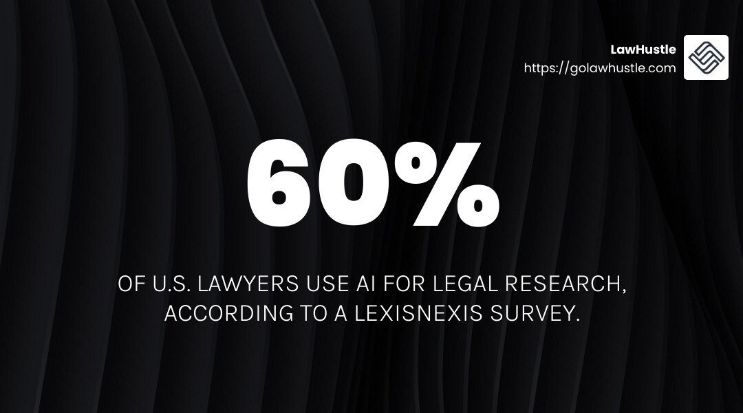 Nearly 60% of U.S. lawyers use AI for legal research, according to a LexisNexis survey. - ai chatbot for lawyers infographic simple-stat-landscape-dark