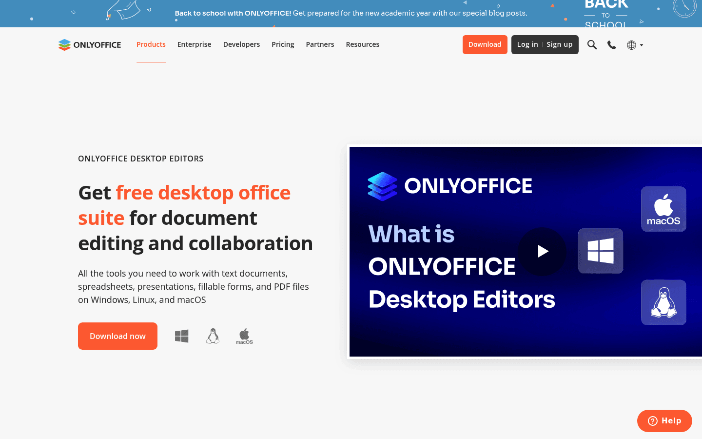 ONLYOFFICE Desktop Editors homepage screenshot