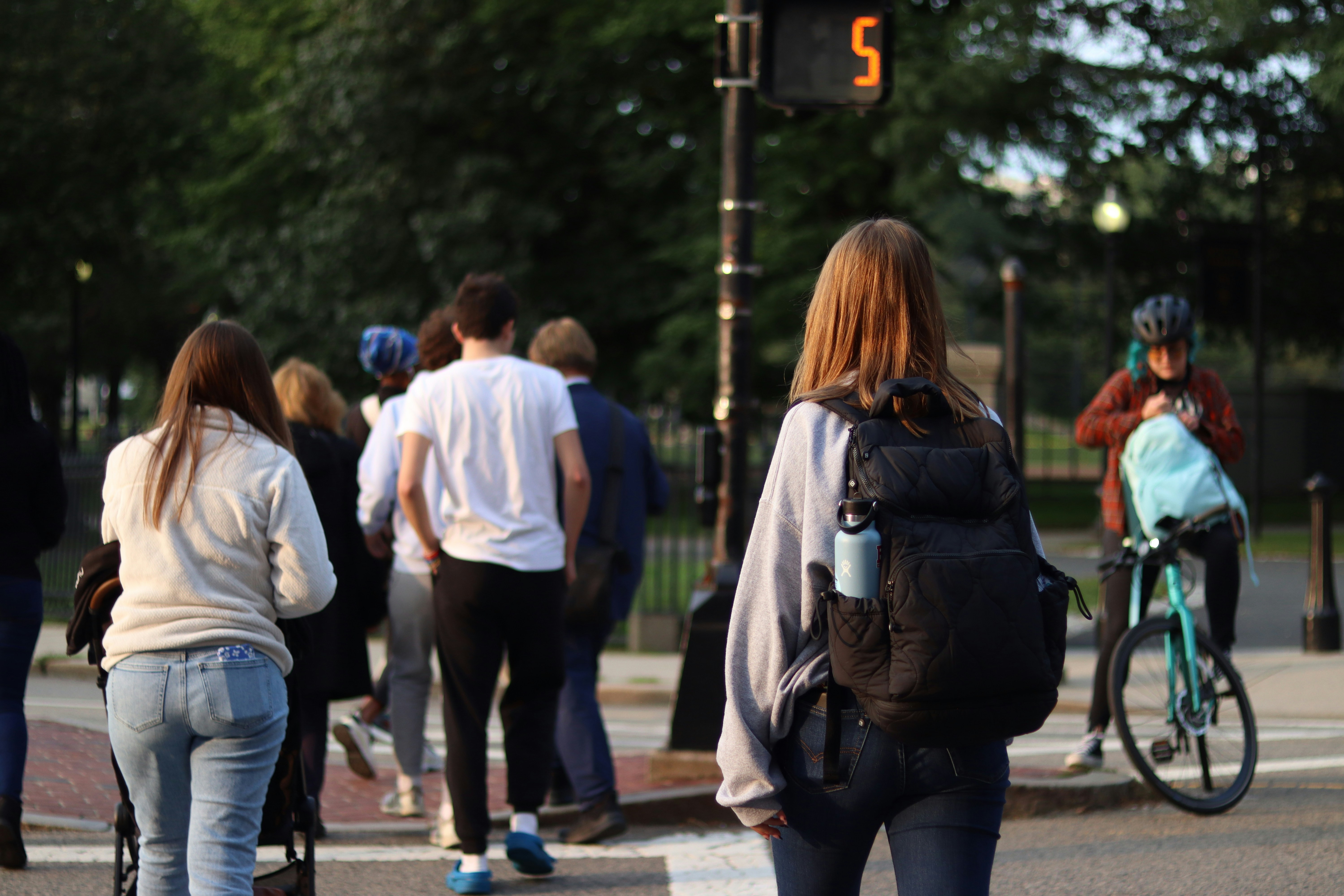 teens crossing the street