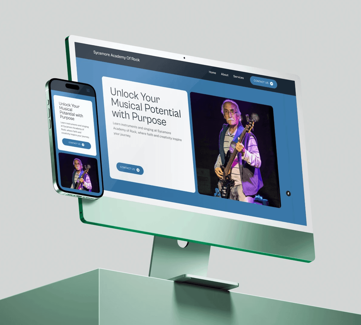 Showcase of clean website on iMac and iPhone