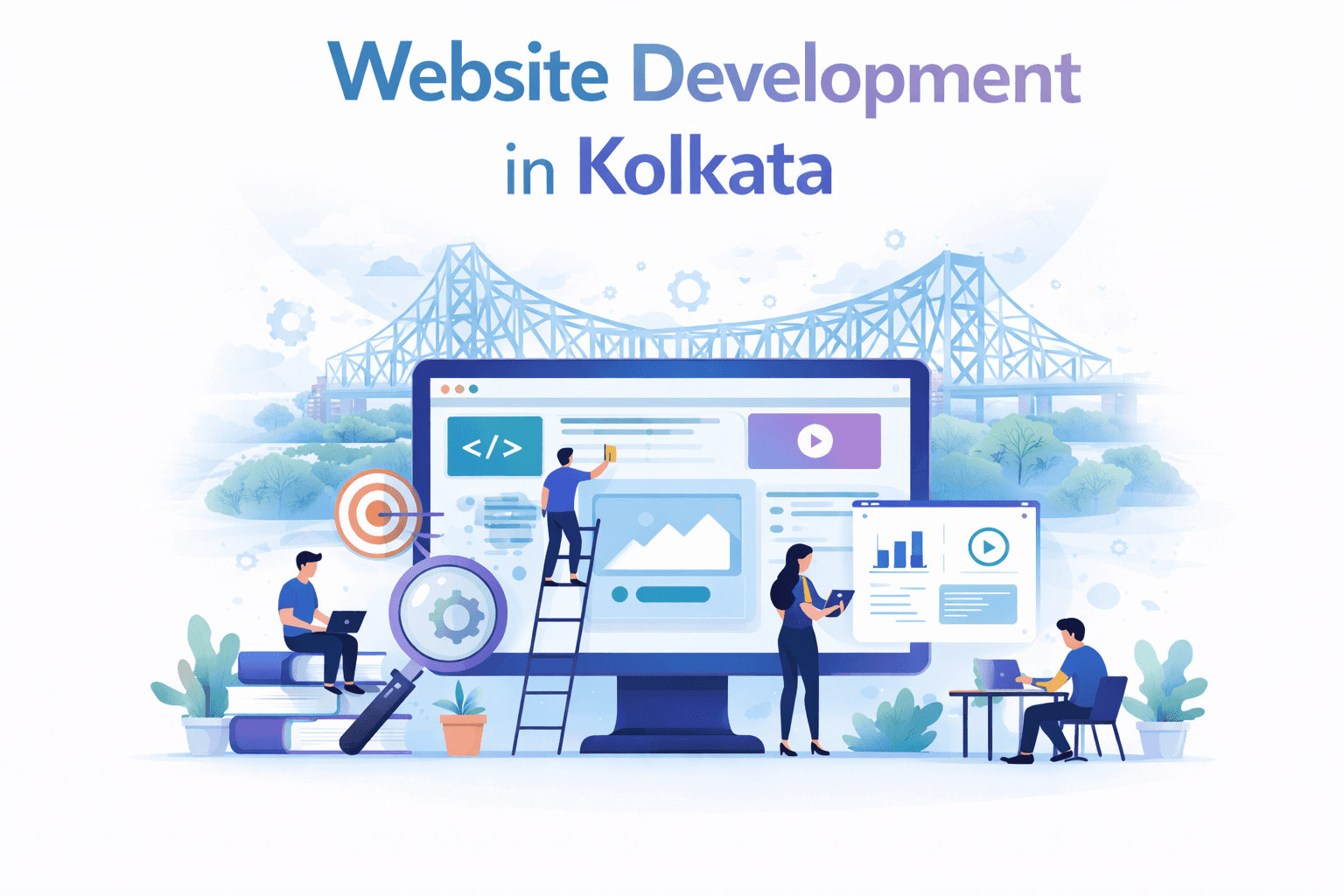 Three people in a meeting room looking at a presentation.