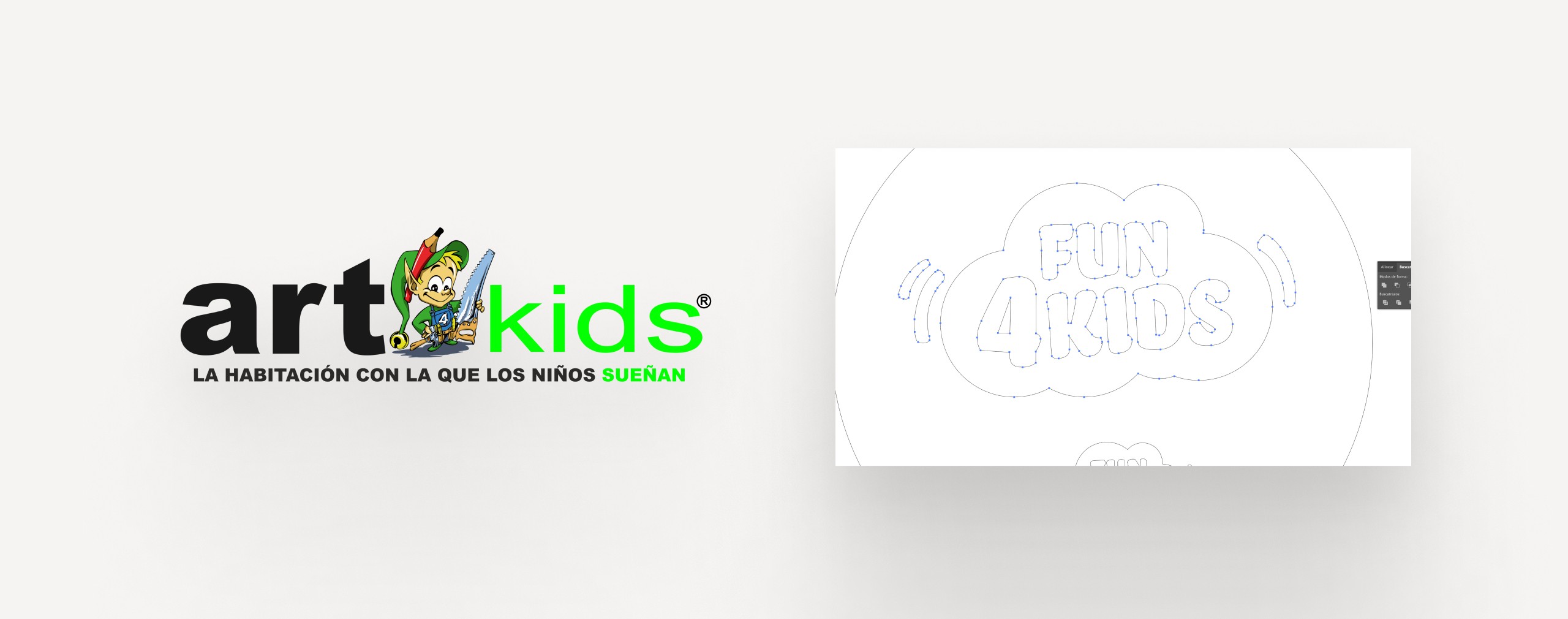 Captura del antes y el después del logotipo de Fun 4 Kids
