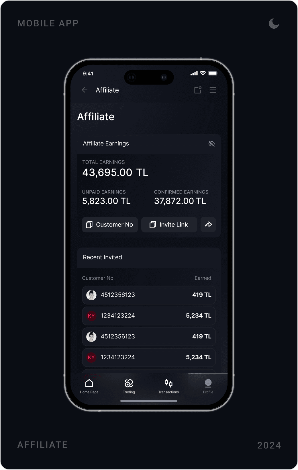 Modern Affiliate Earnings Dashboard Interface Design