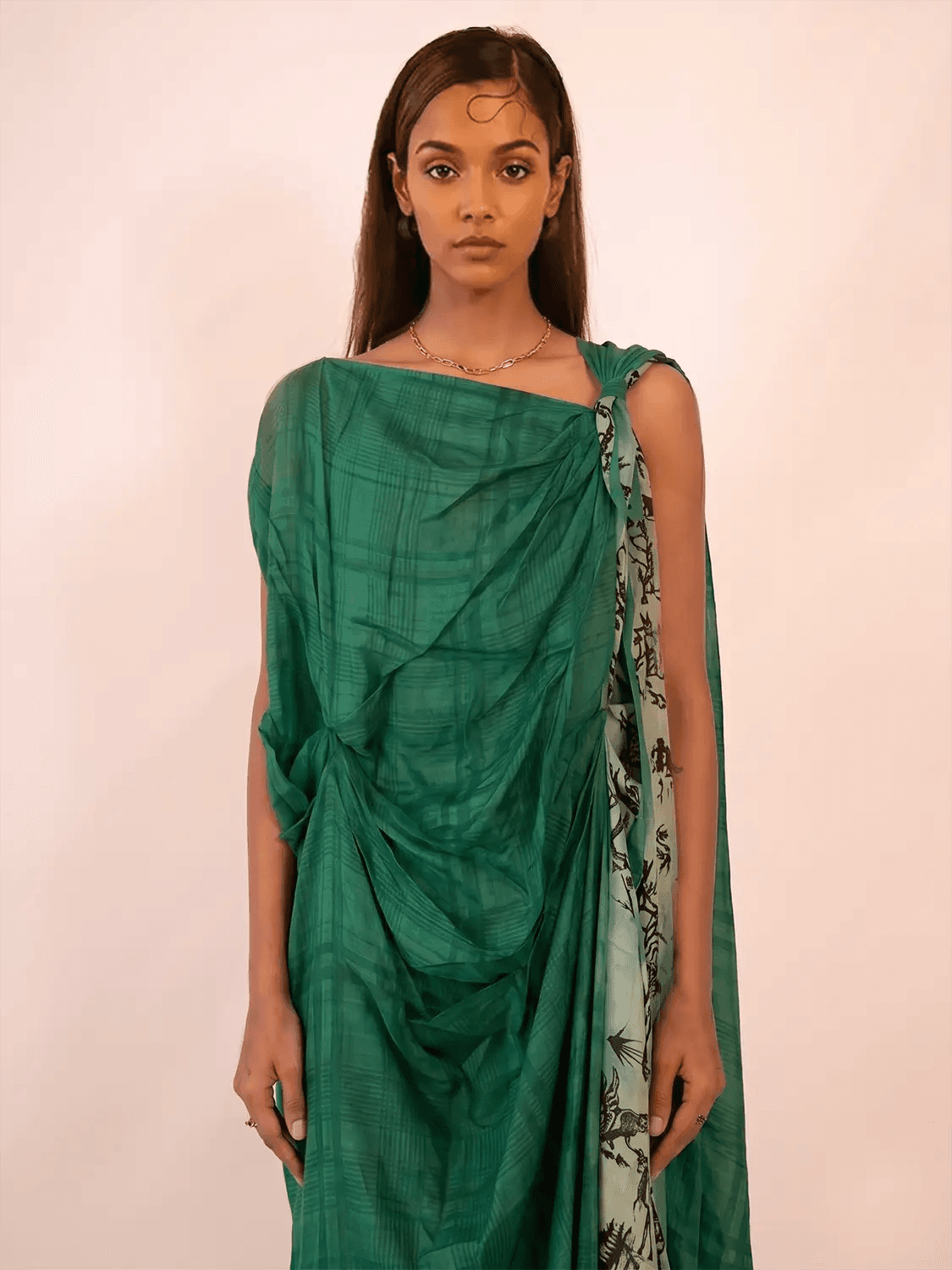 EMERALD DRAPE DRESS is our one-of-a-kind draped dress, handcrafted in-house from pure silk.