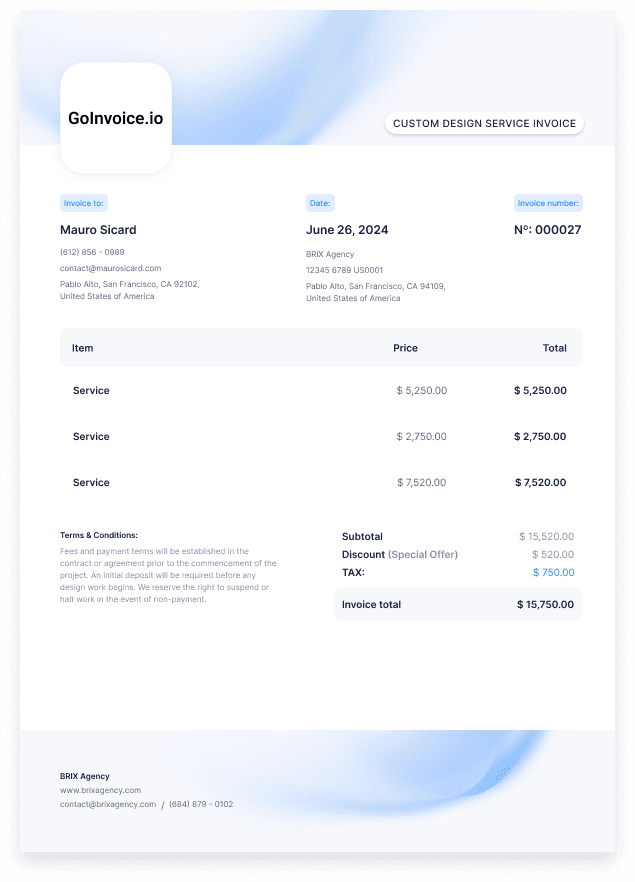 Custom Design Service Invoice