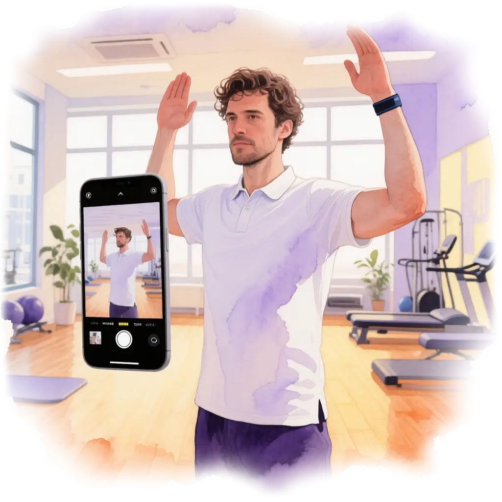 A physiotherapist records video exercises on his phone for his patient to create a personalized treatment plan.