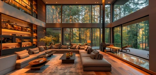 Spacious open-plan living room with floor-to-ceiling windows inside Refinery Parade Villa in India
