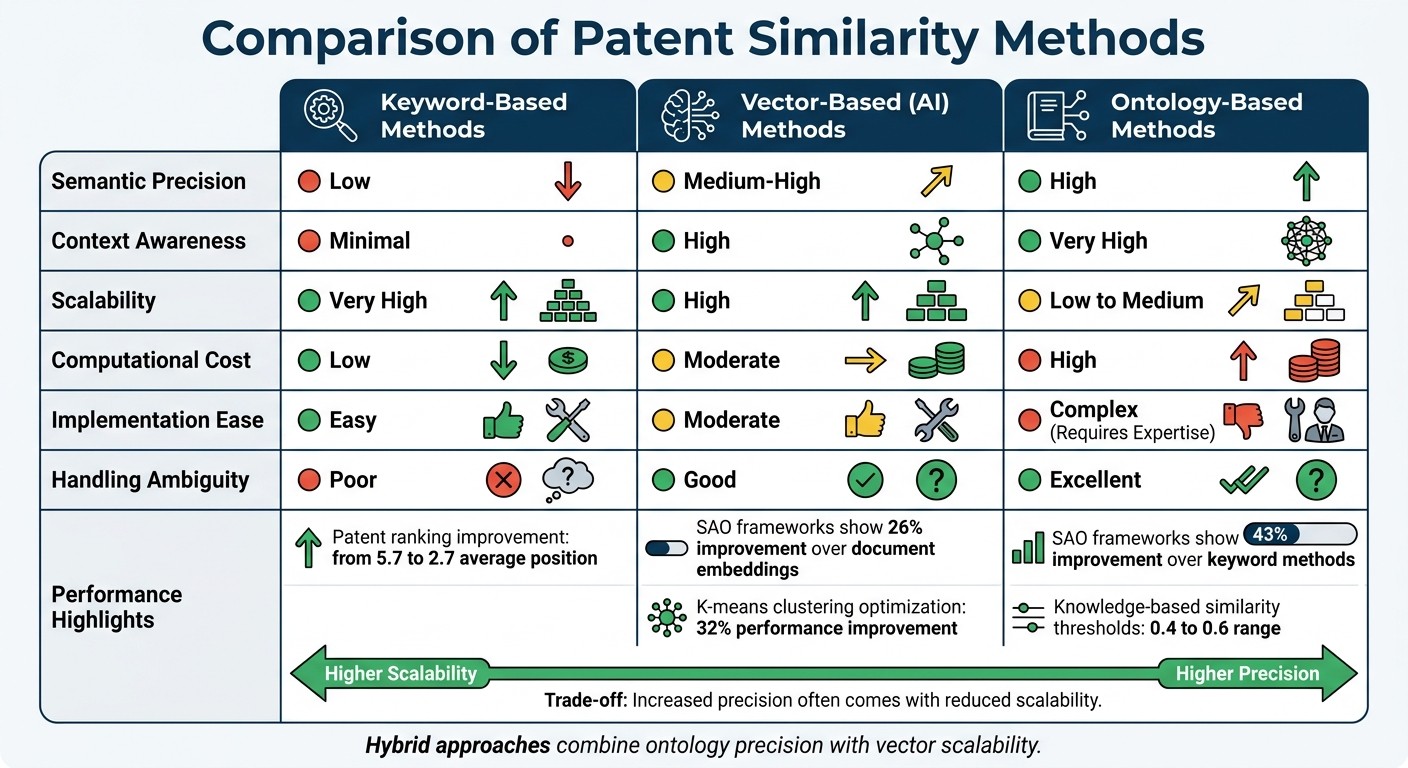 Patent Similarity Methods Comparison: Keyword vs Vector vs Ontology-Based Approaches