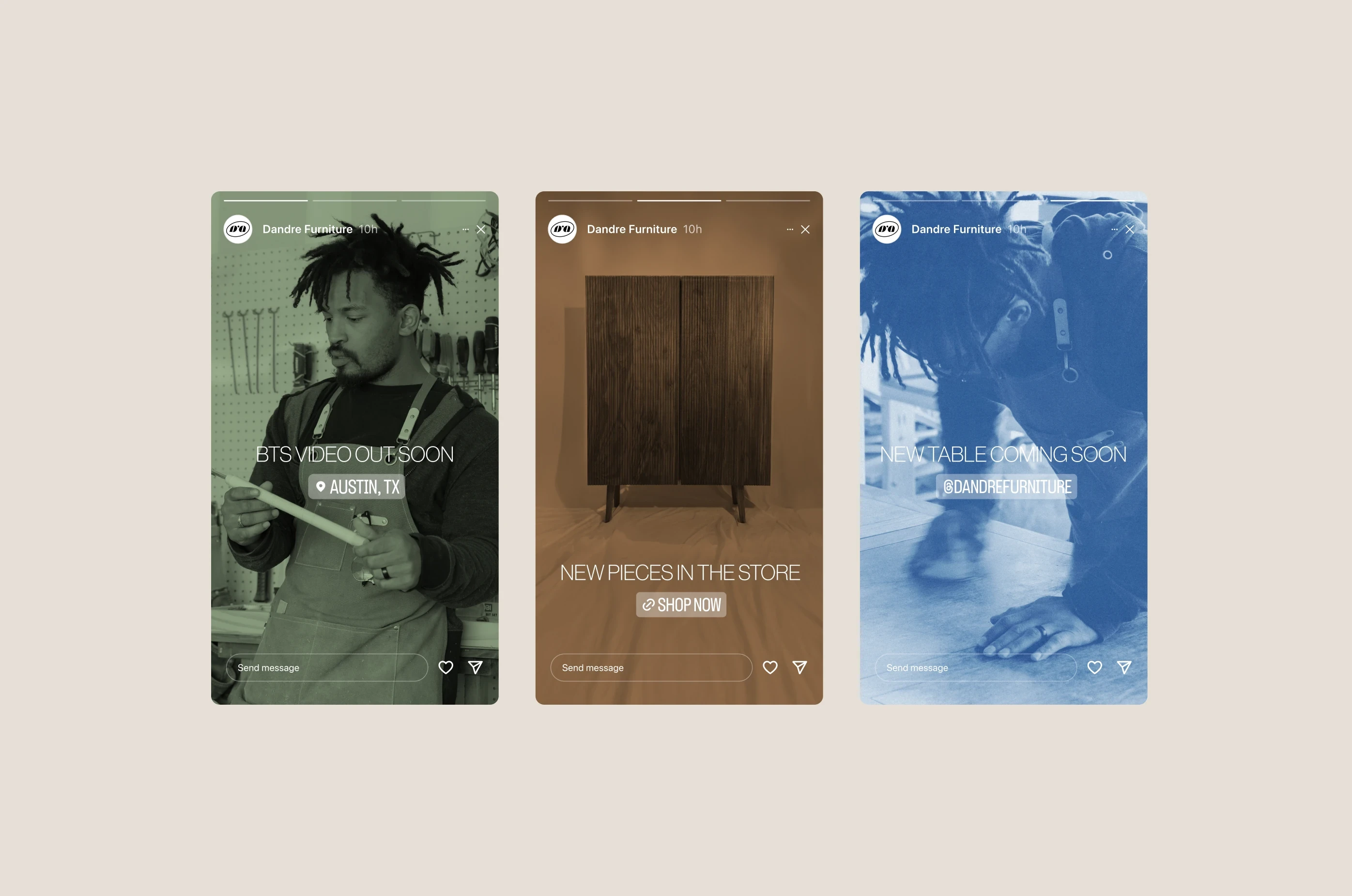 D'Andre Furniture - Three Instagram graphics with brand visuals — Social media branding