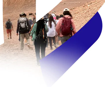 Vista da estrada andina através do para-brisa do ônibus do Circuito Andino, com paisagem desértica de altitude e montanhas ao fundo, ilustrando o ritmo equilibrado entre estrada e descanso.