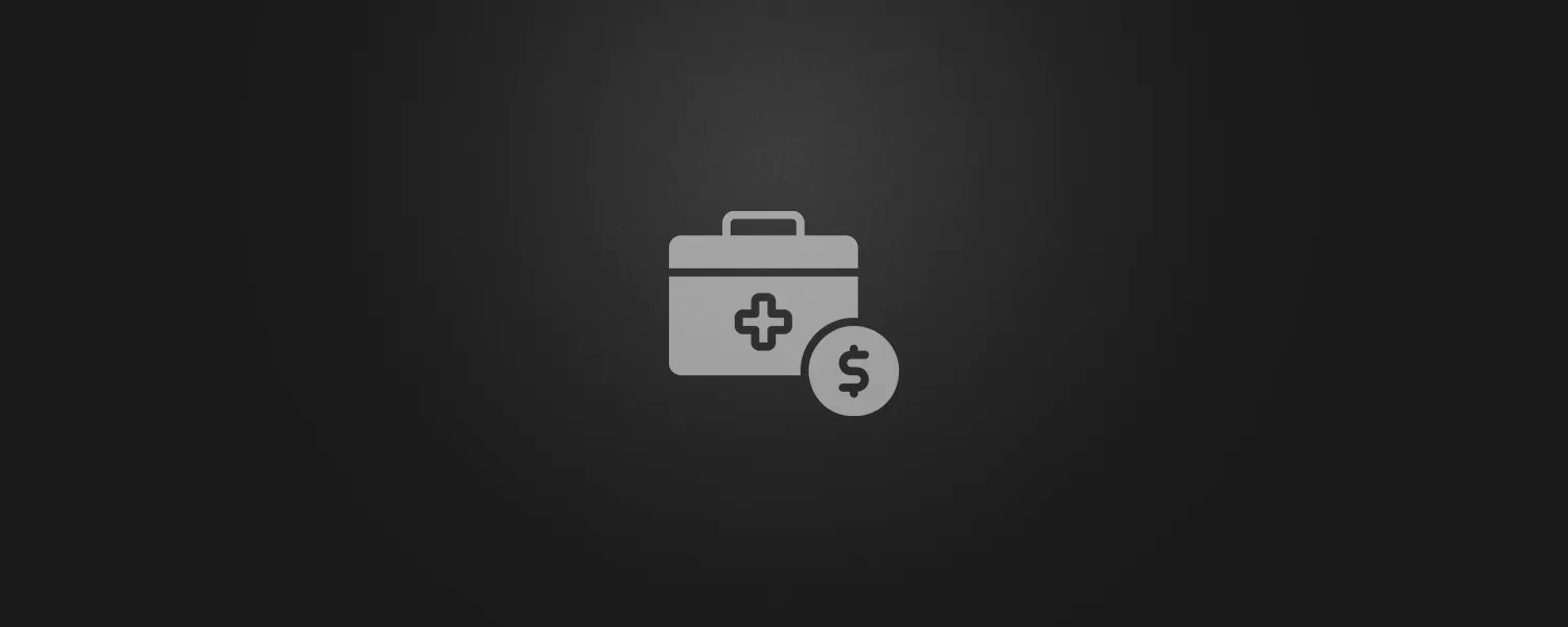 Emergency fund icon depicting a medical kit with dollar symbol in silver gray on dark background. Represents Lucas Ostrowski's automated systems for emergency savings and financial safety net planning.