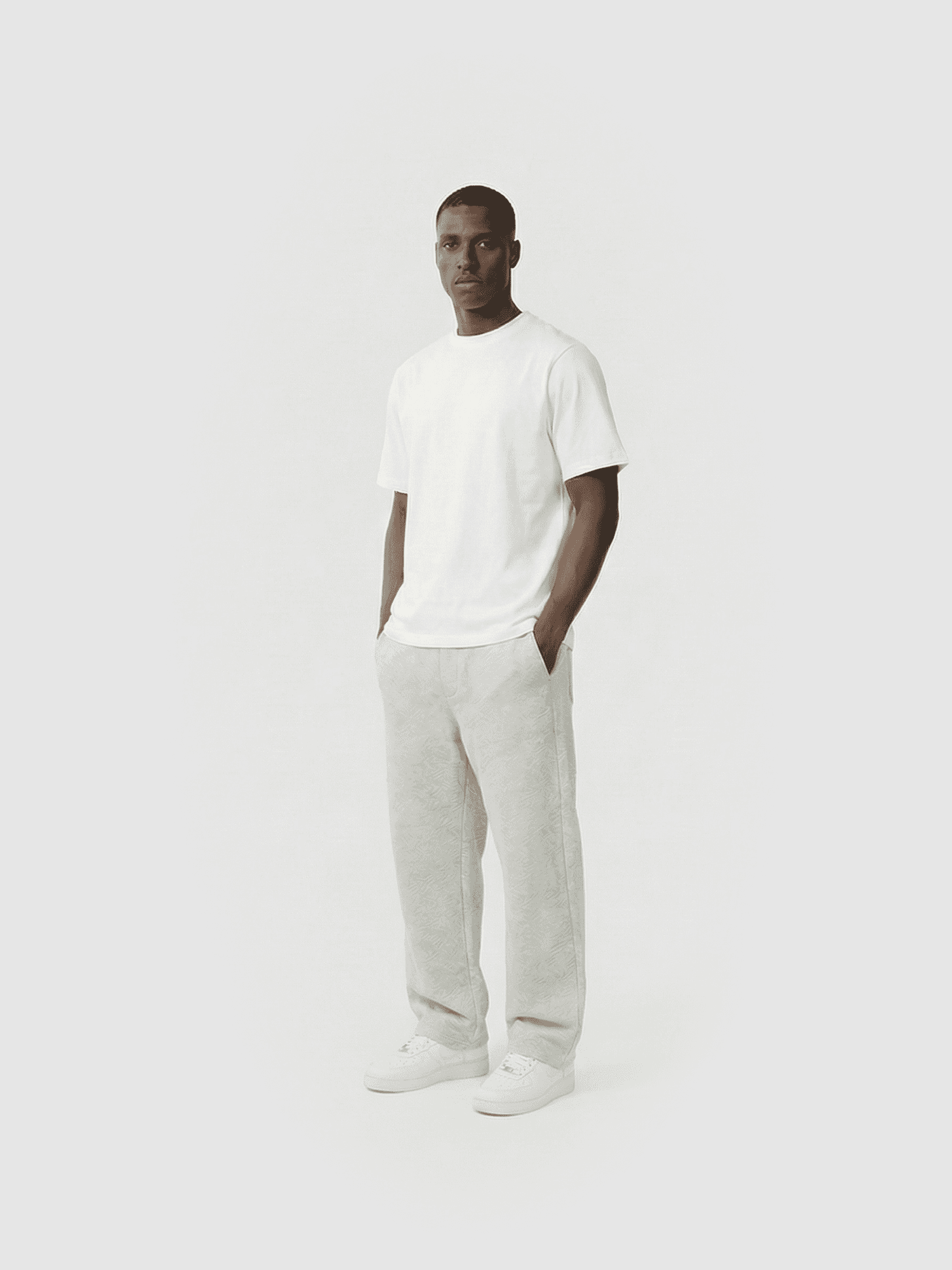 Heavyweight classic crew T-shirt in navy — front view on model.