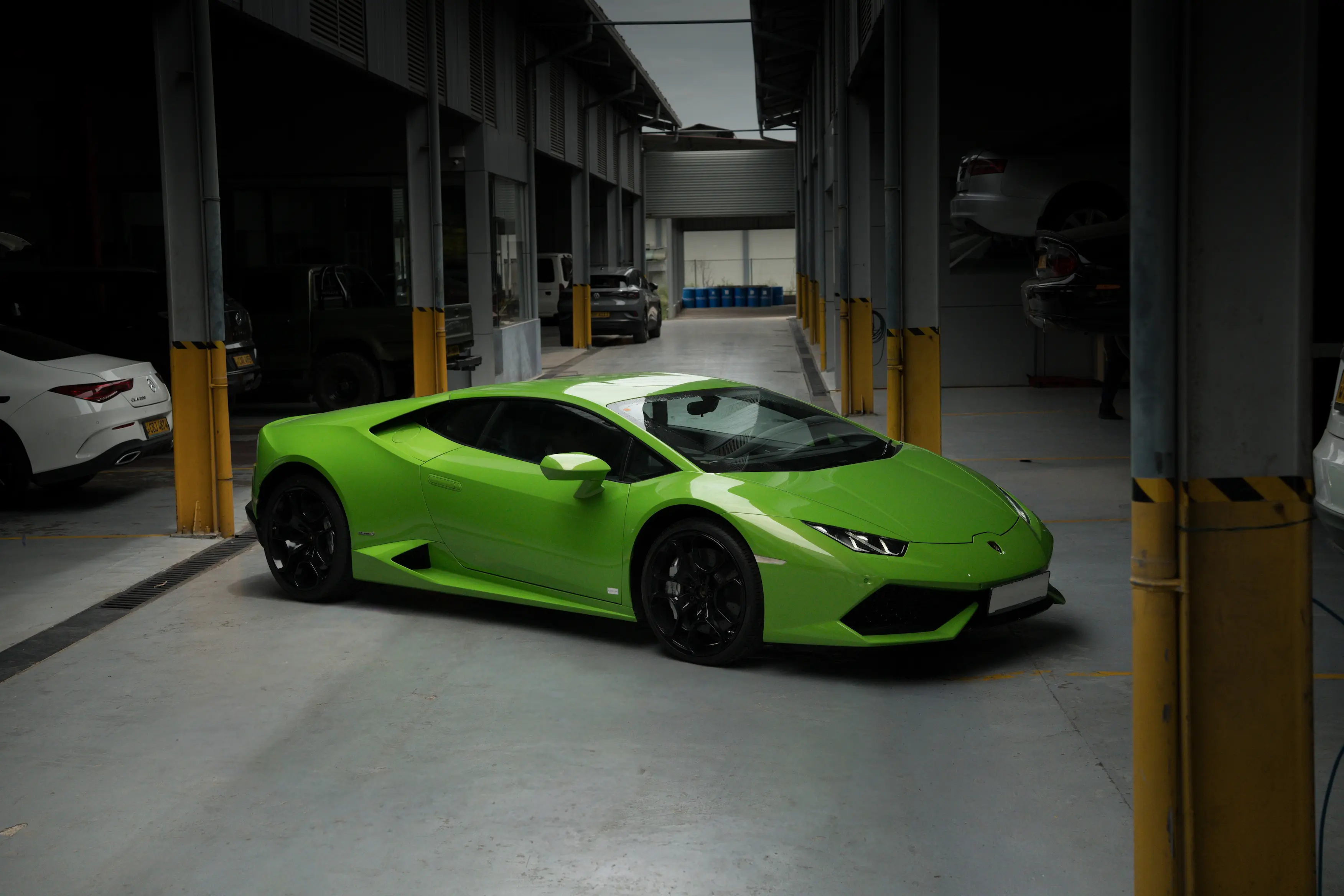 Lamoborghini car parked at studio for photoshoot