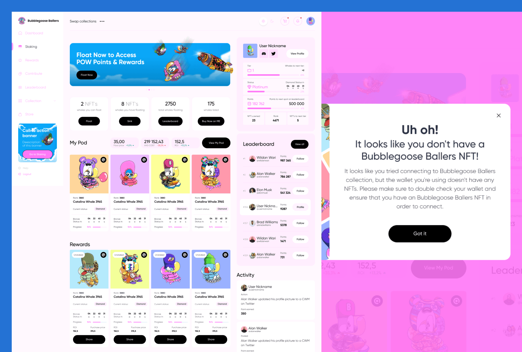 NFT Community Leaderboard UI – Compete with Fellow Whales in The Portal