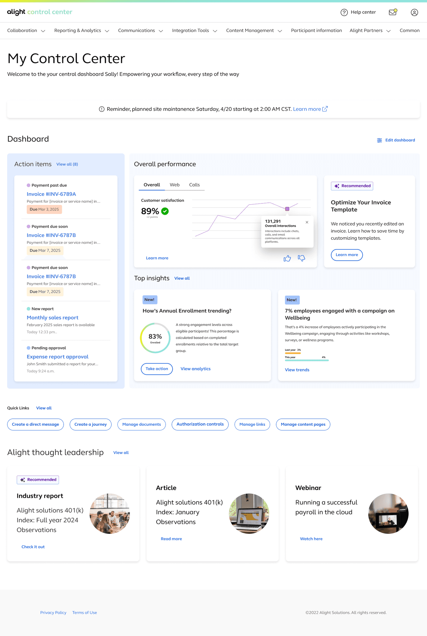 New redisigned control center homepage