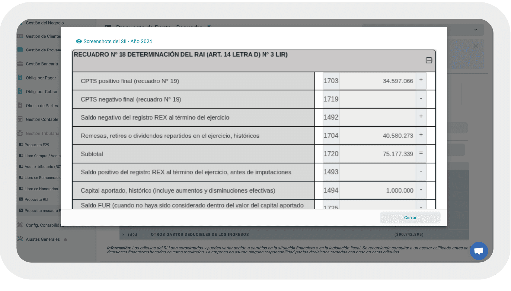 Comparar año tributario anterior