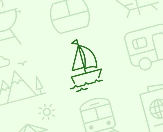 Angled presentation of a custom travel icon set. A single crisp green icon is highlighted in the center, surrounded by softly faded background icons.