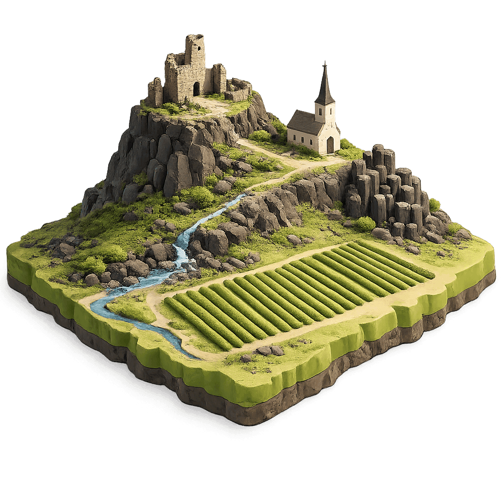 Artistic illustration of the Somló wine region.